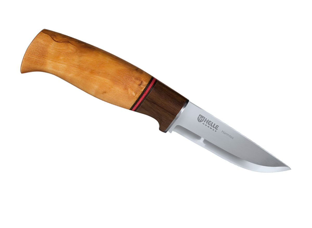 Helle Norway Harmoni Curly Birch & Walnut Fixed Blade Knife - Red
