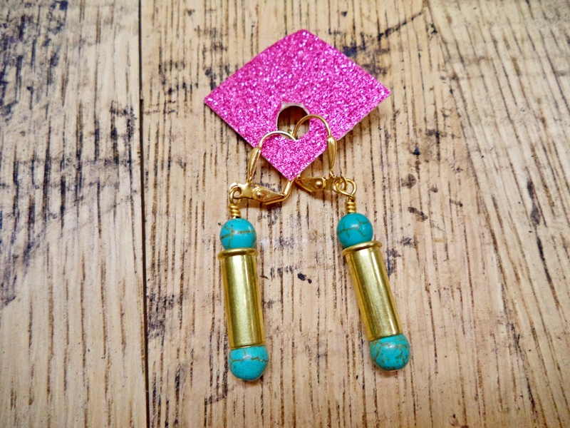 Gun Luxe Jewelry .22 Brass Short Casing Ammo Earring in Turquoise