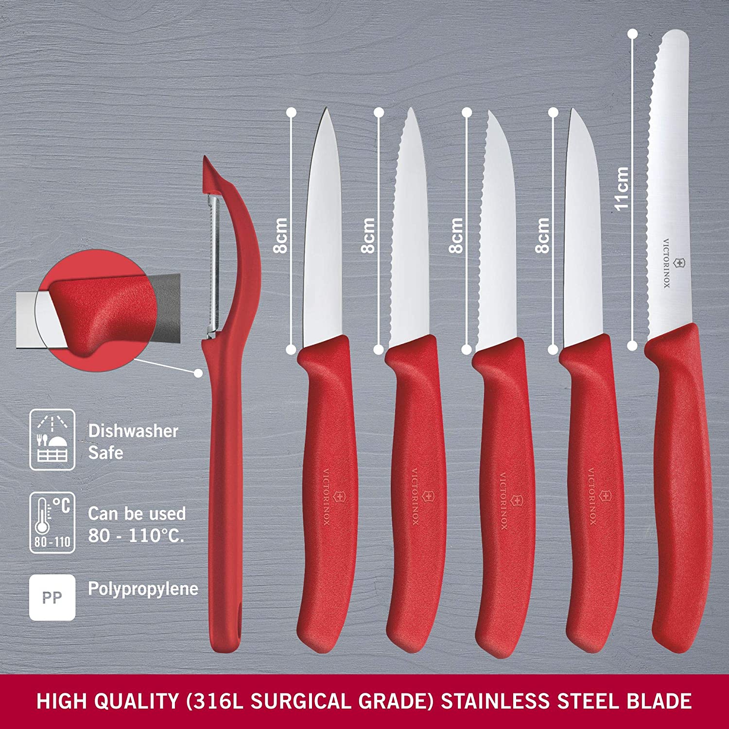 Victorinox Red Paring Knife 6 Piece Set - Image 2