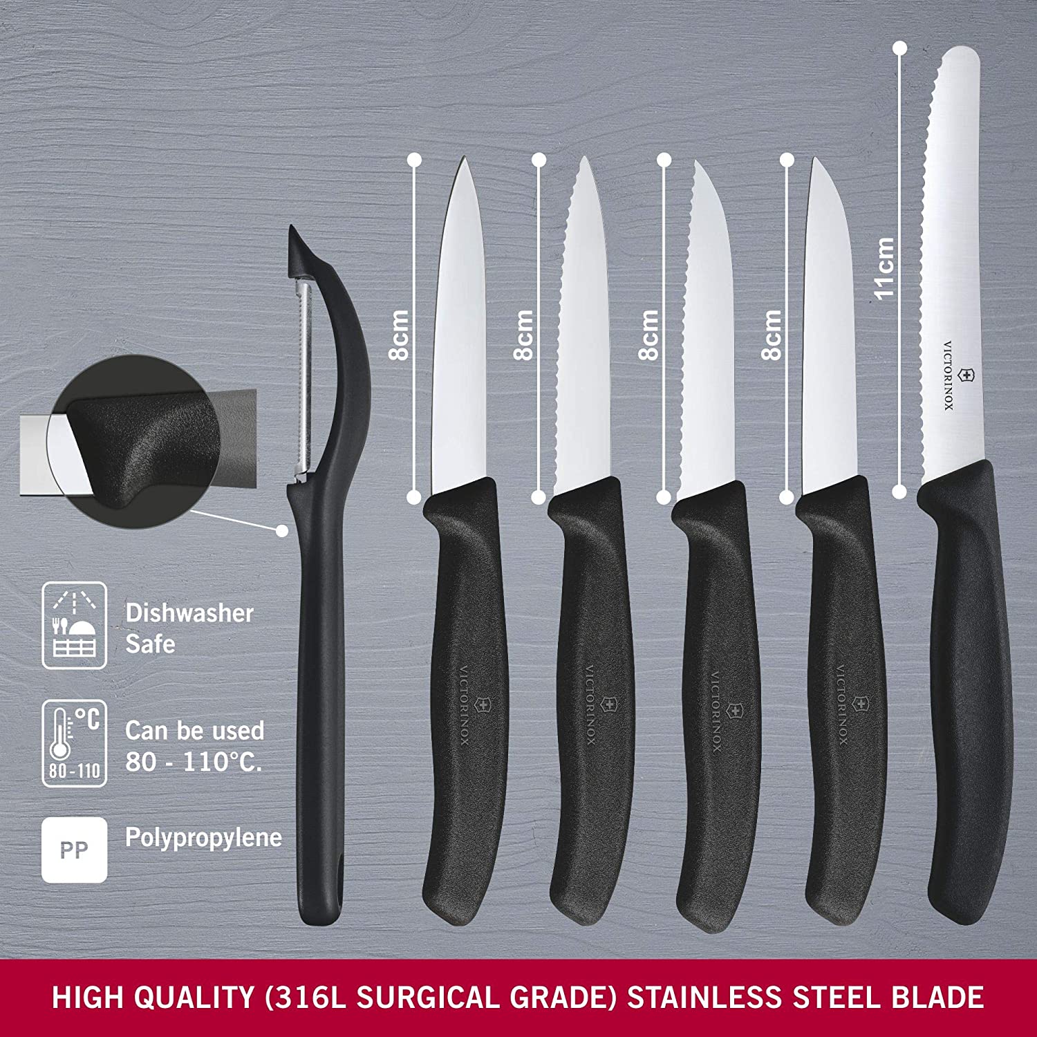 Victorinox Black Paring Knife 6 Piece Set - Image 2