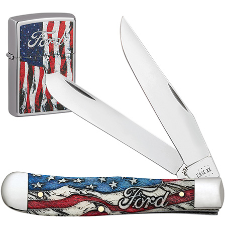 Case Ford Zippo Lighter American Flag Trapper Set