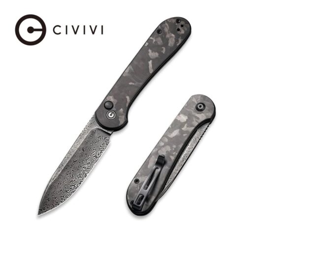 Civivi Marble Carbon Fiber Damascus Button Lock Elementum