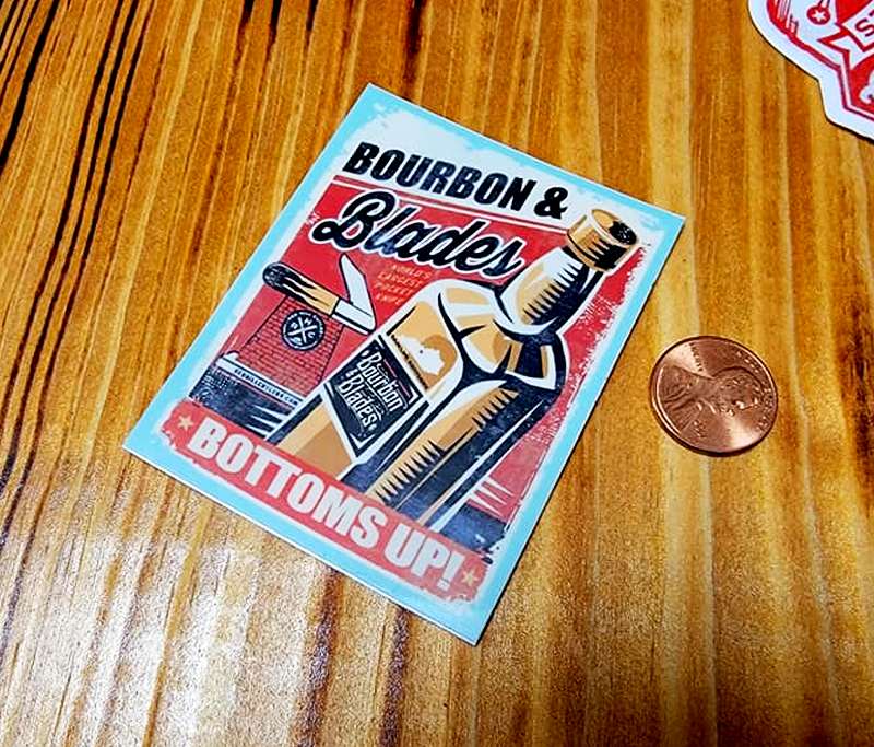 Bourbon & Blades “Bottoms Up” Sticker