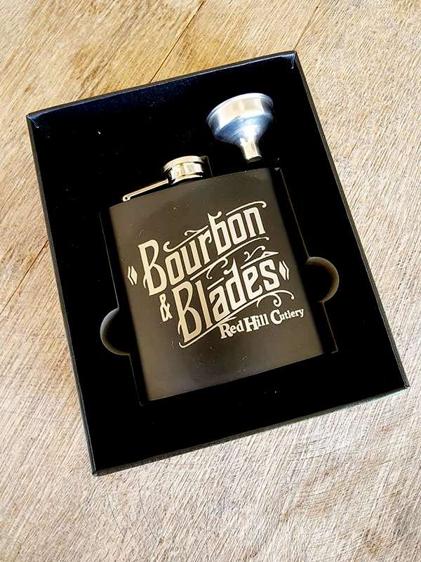 Bourbon & Blades Black 6oz Flask Gift Set
