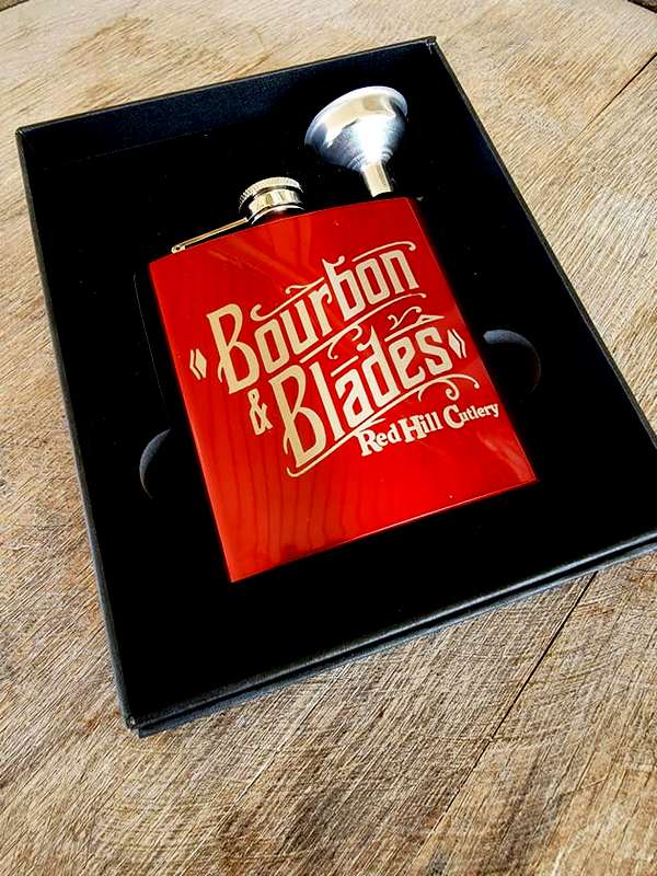 Bourbon & Blades Red 6oz Flask Gift Set