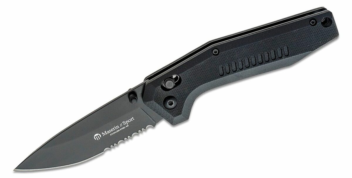 Maserin Black G10 Sport Knife Partial Serrated