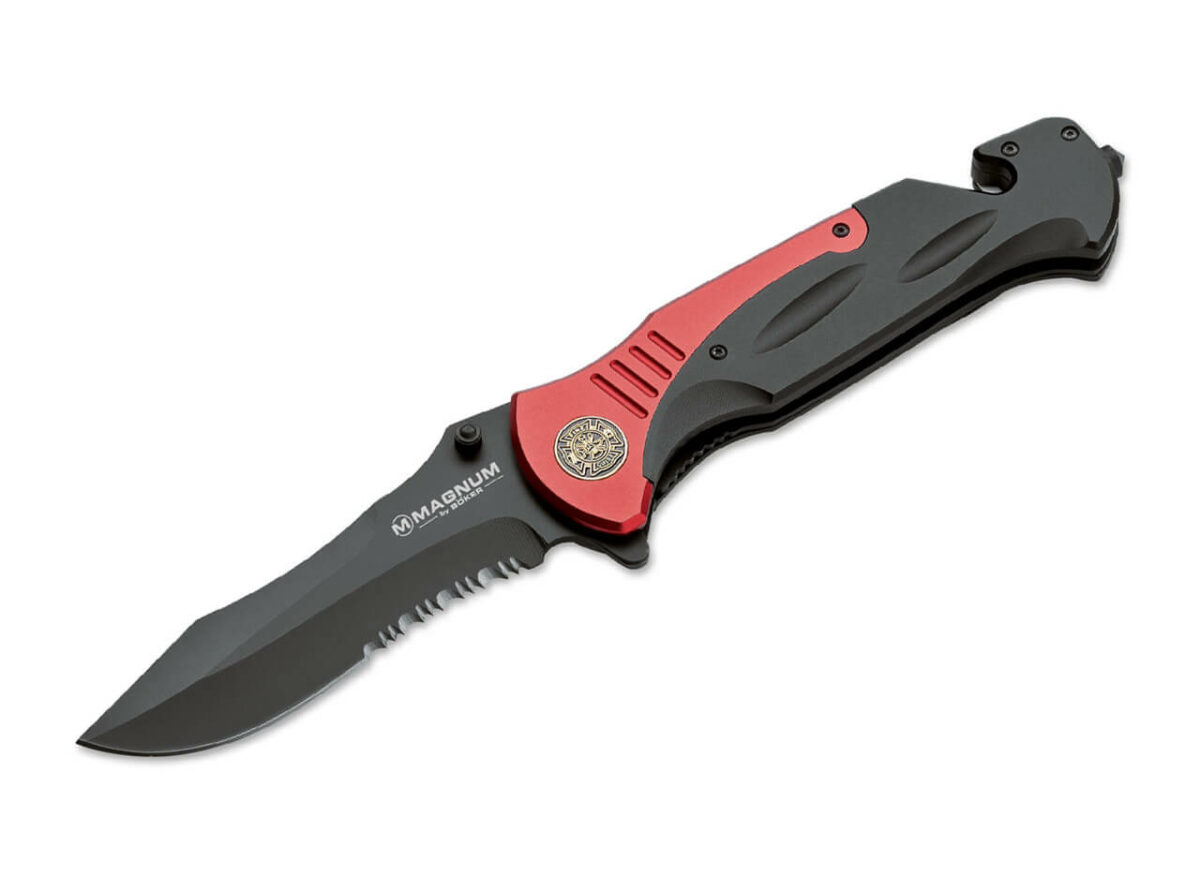 Boker Magnum Tactical Red Fire Chief Rescue Knife