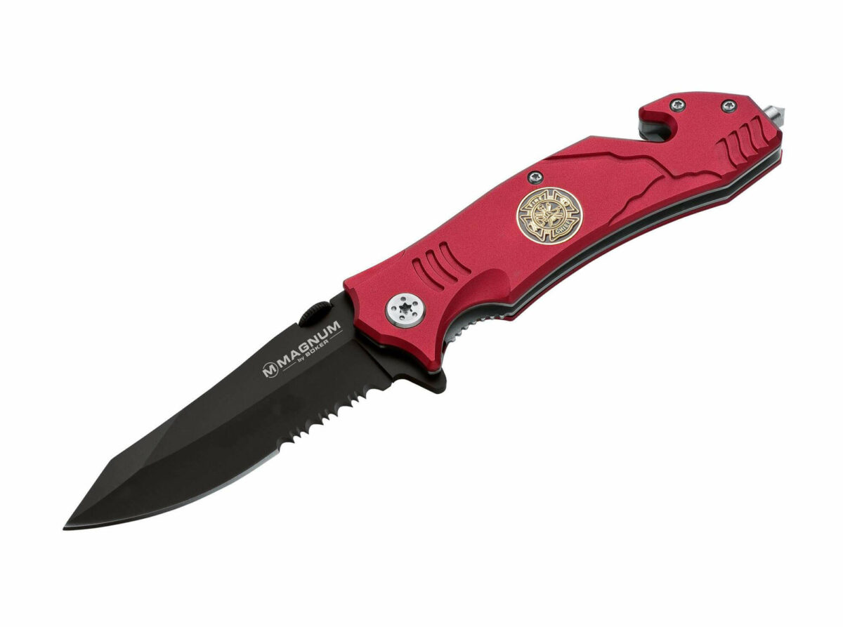 Boker Magnum Tactical Red Fire Fighter Rescue Knife