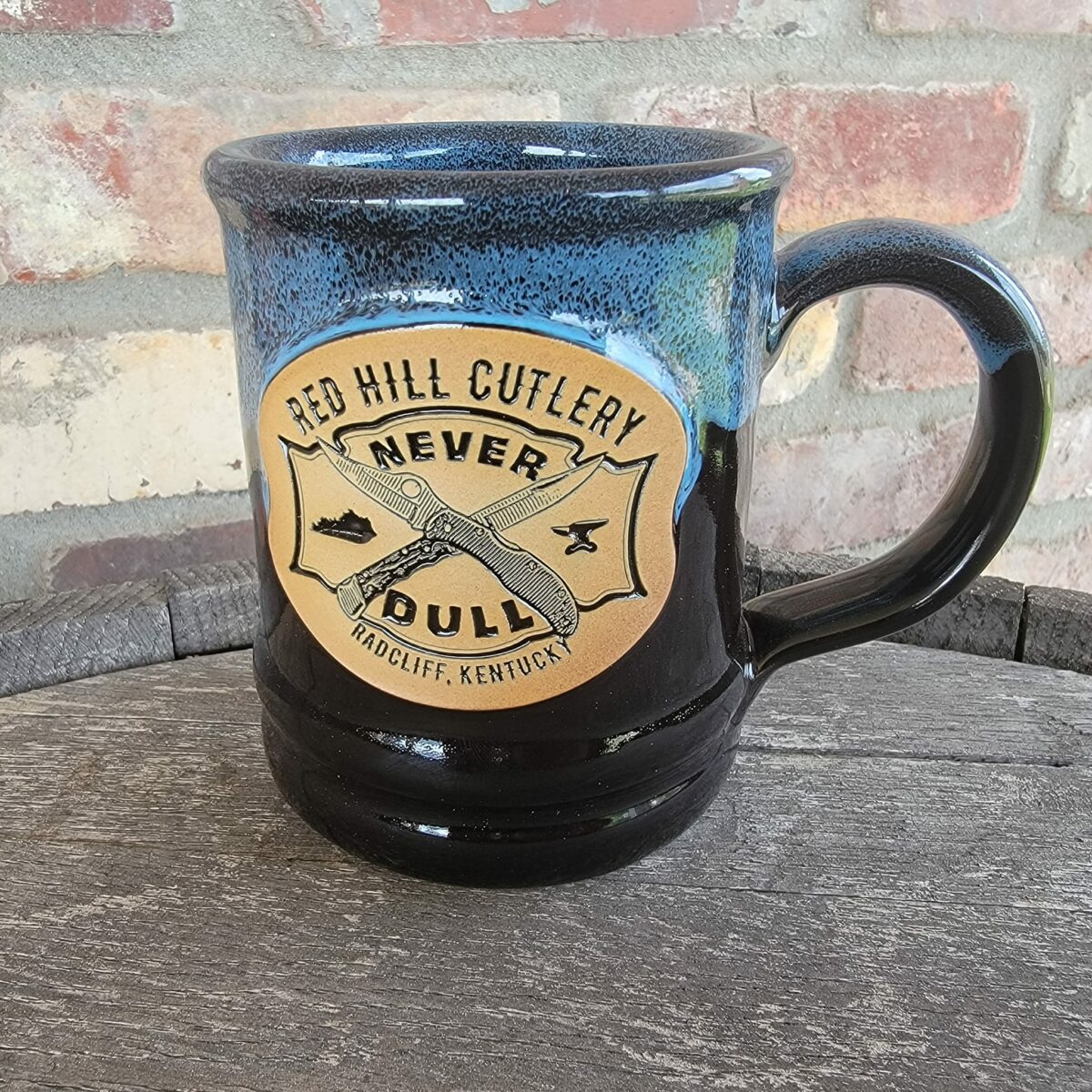 RHC “Never Dull” Custom Stoneware Black Glazed Mug