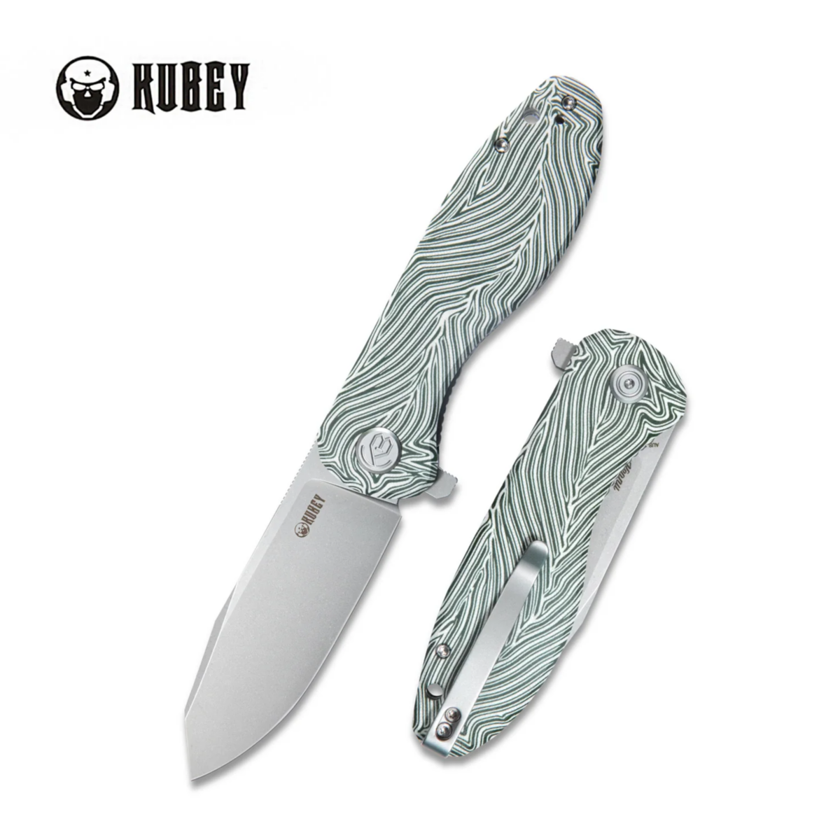 Kubey White Green Damascus G10 Master Chief Flipper