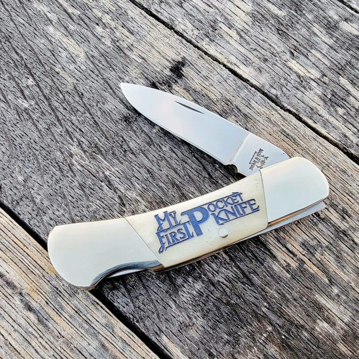 Bear My First Pocketknife Bone Lockback (Blue)