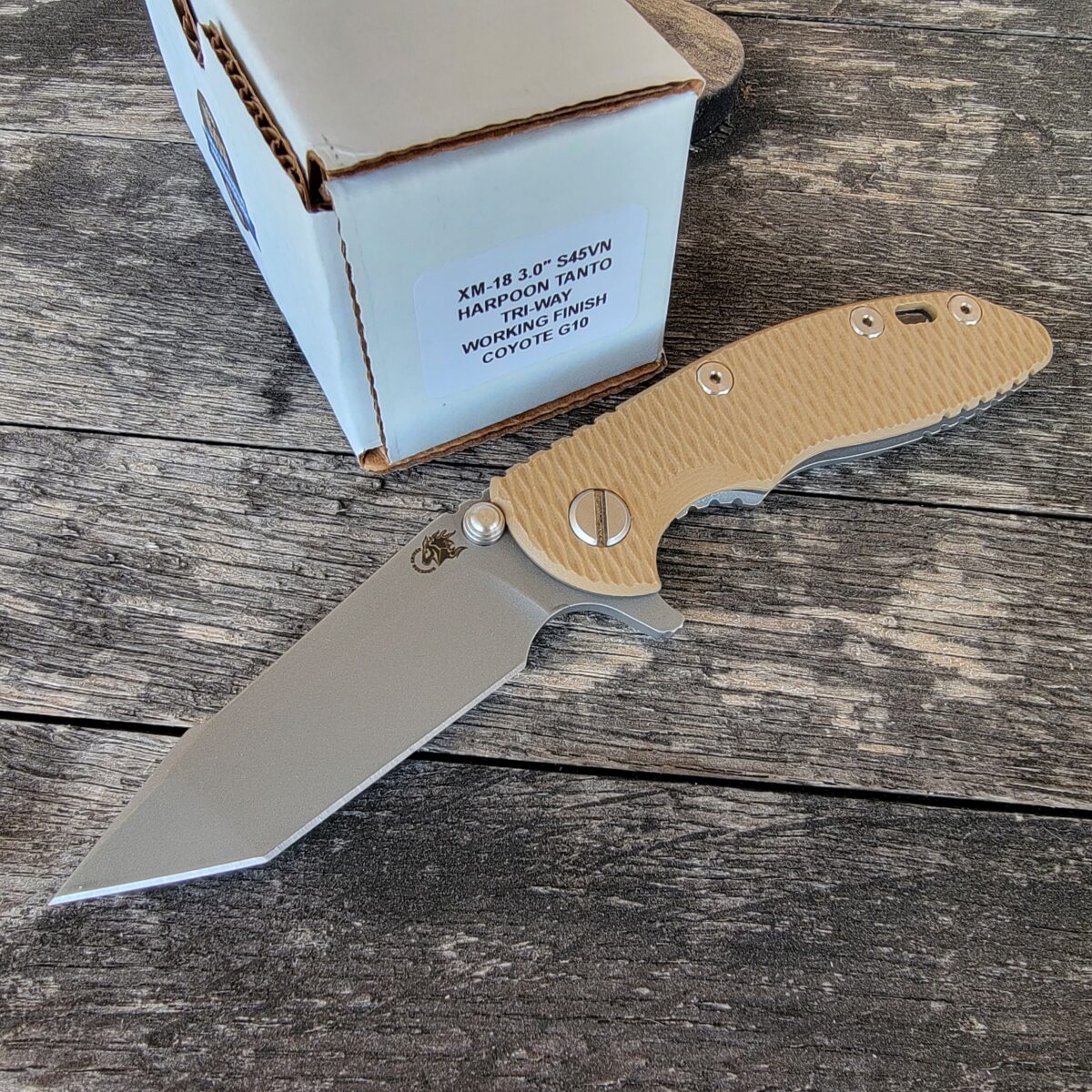 Rick Hinderer Coyote G10 XM-18 3″ Harpoon Tanto Flipper Working Finish