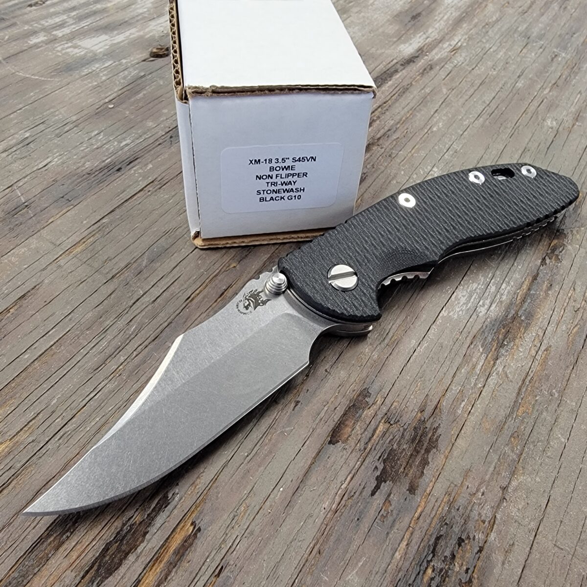 Rick Hinderer Black G10 XM-18 3.5″ Bowie Non Flipper Stonewash