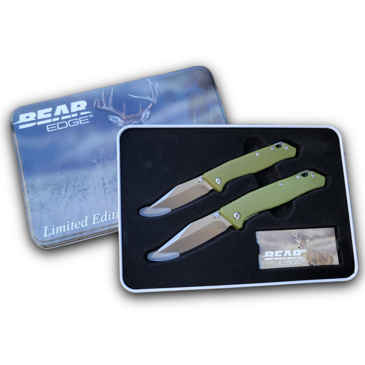 Bear Edge OD Green Gift Tin Set of Two Knives