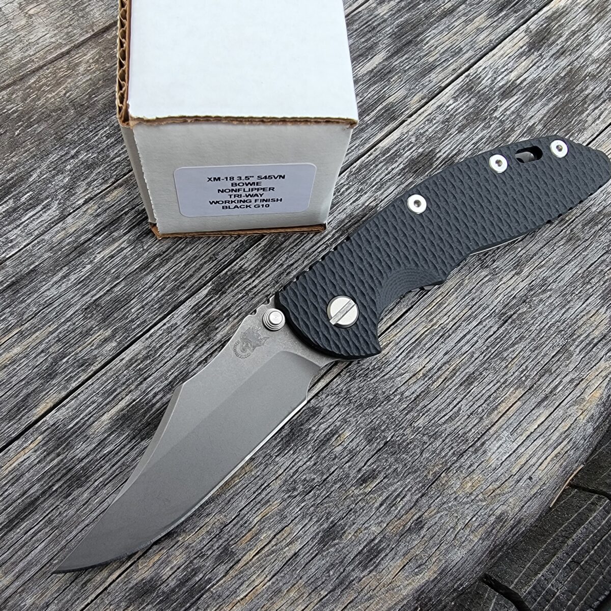 Rick Hinderer Black G10 XM-18 3.5″ Bowie Non Flipper Working Finish