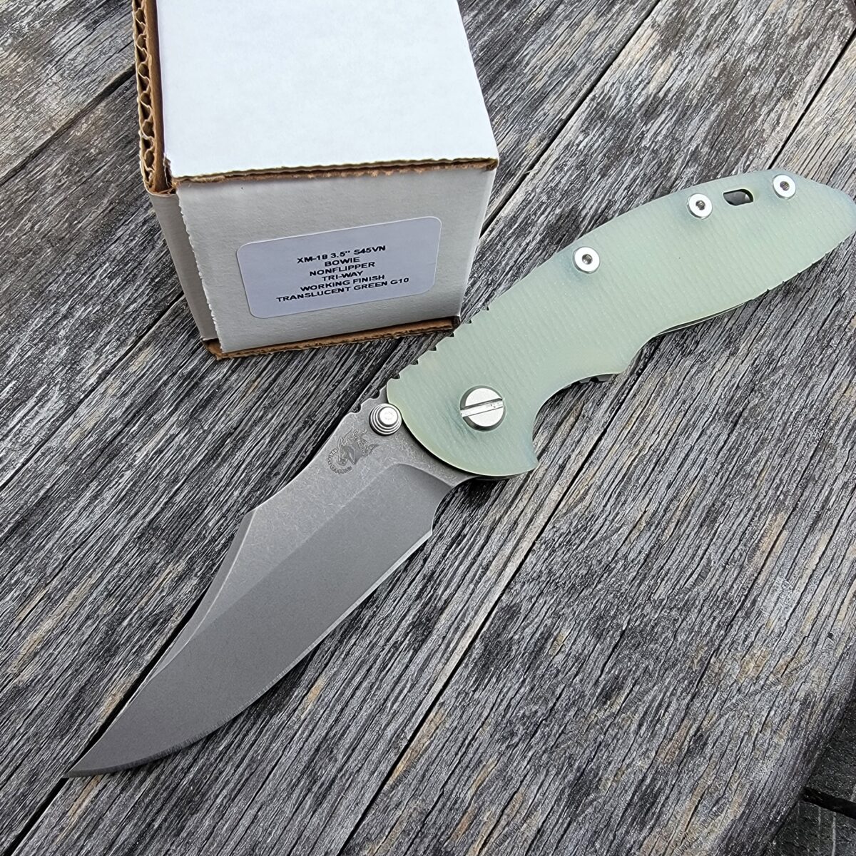 Rick Hinderer Translucent Green G10 XM-18 3.5″ Bowie Non Flipper Working Finish