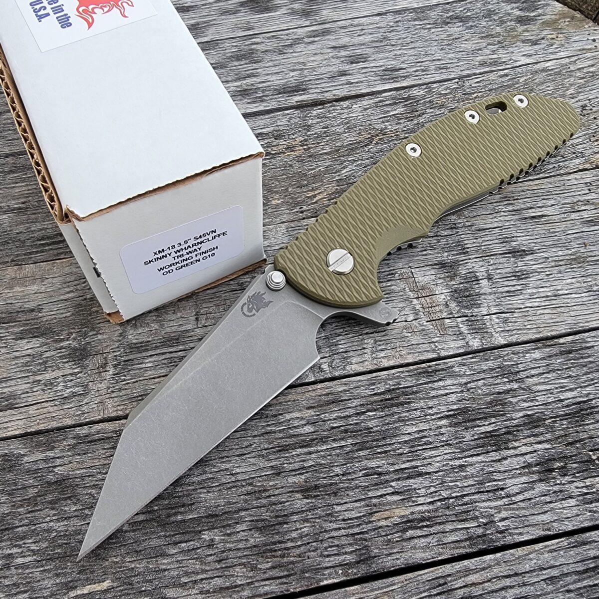 Rick Hinderer XM-24 OD Green G10 Skinny Wharncliffe Flipper (Working Finish)