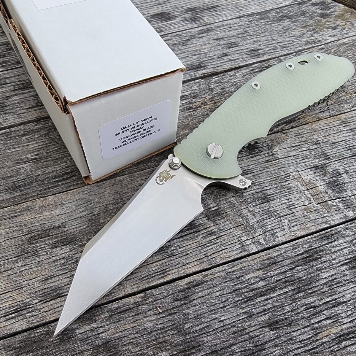 Rick Hinderer XM-24 Translucent Green G10 Skinny Wharncliffe Flipper (Working Finish)