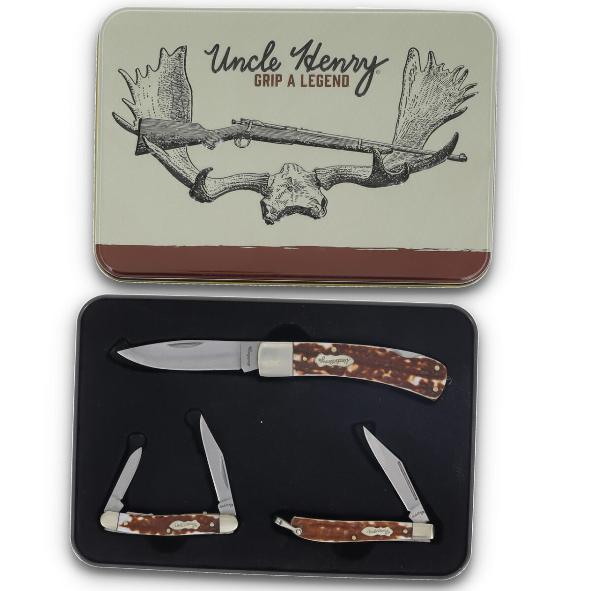 Schrade Uncle Henry Staglon Three Knife Gift Tin Set