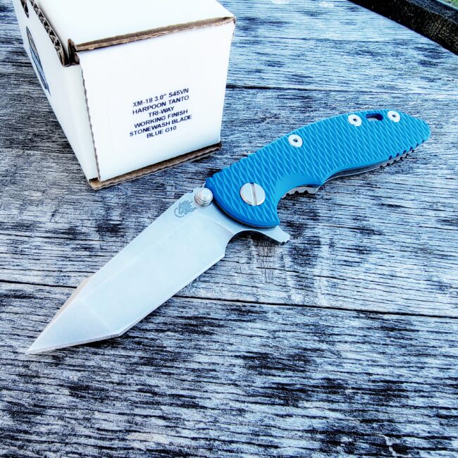 Rick Hinderer Blue G10 XM-18 3" Harpoon Tanto Flipper Working Finish