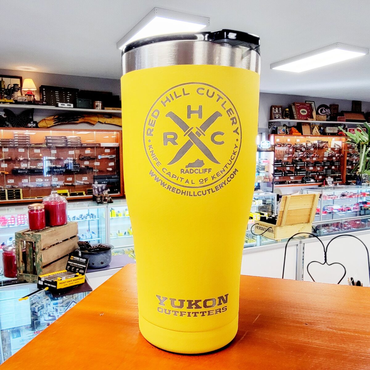 Yukon Outfitters 20oz Tumbler – Marigold with Red Hill Cutlery Logo