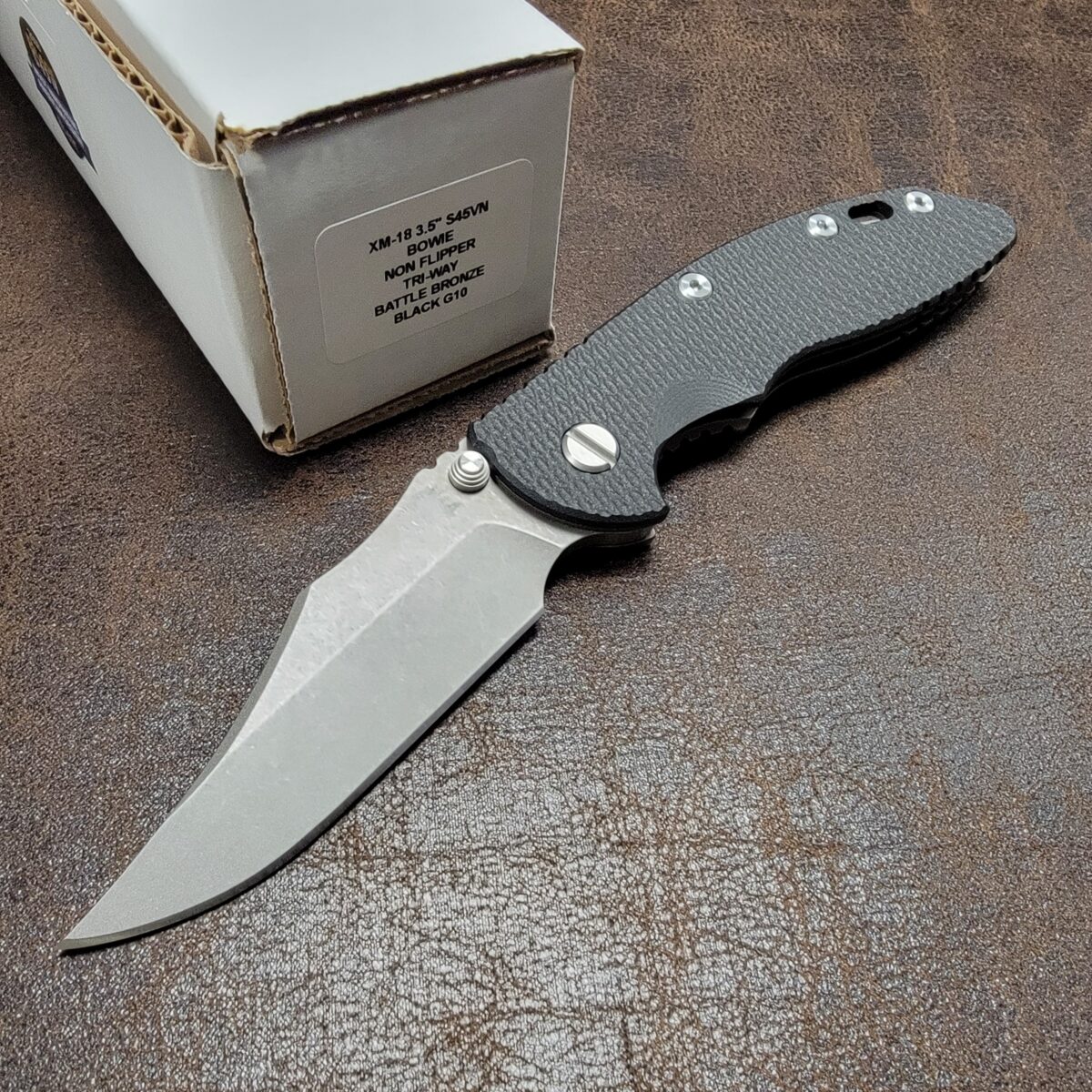 Rick Hinderer Black G10 XM-18 3.5″ Bowie Non Flipper Battle Bronze