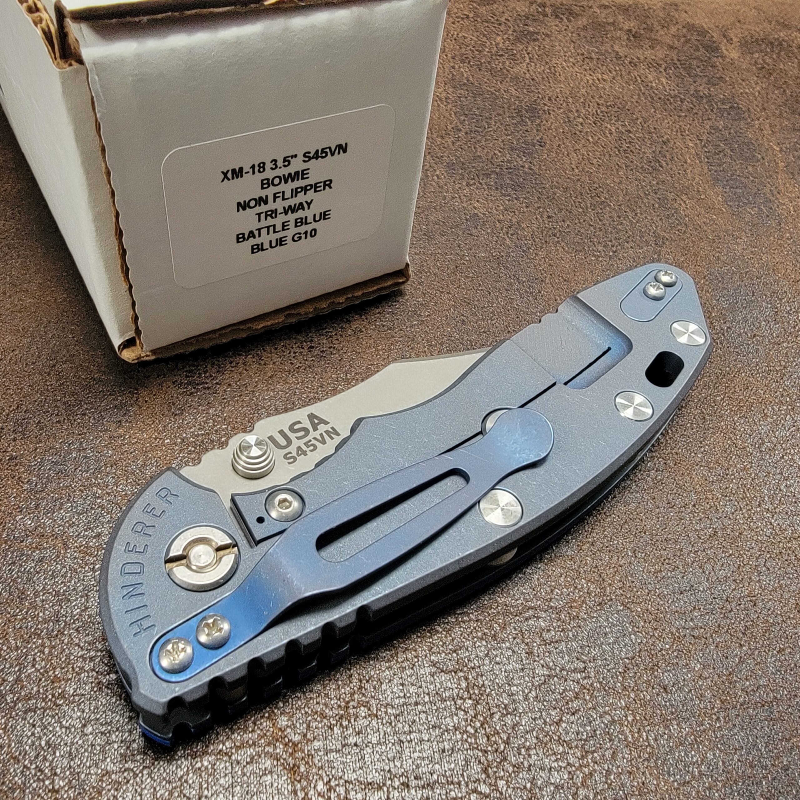 Rick Hinderer Blue G10 XM-18 3.5" Bowie Non Flipper Battle Blue - Image 2