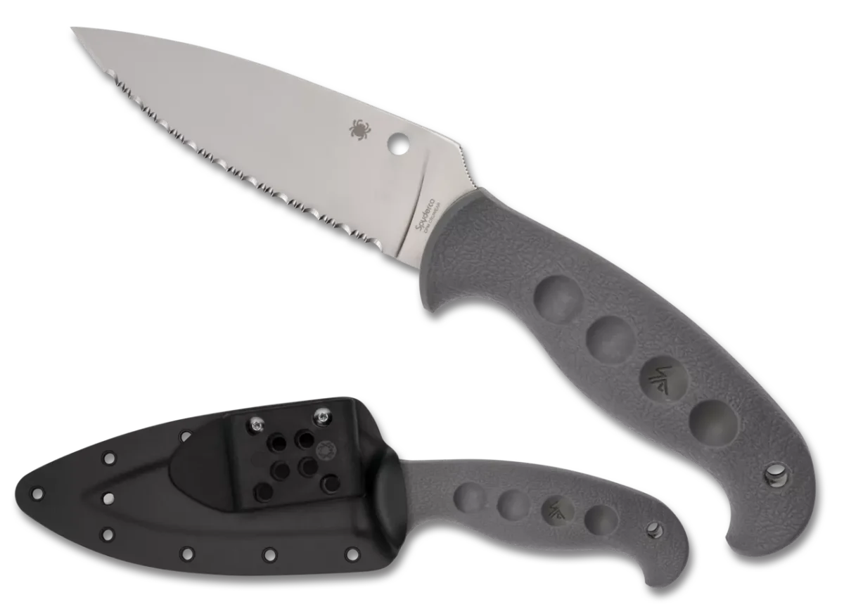 Spyderco Gray Temperance CPM Cru-Wear Serrated Fixed Blade