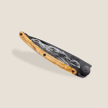 Deejo Olive Wood Frame Lock Purebred Etch - Image 2