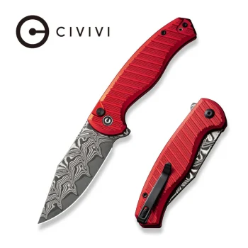 Civivi Red Aluminum Damascus Button Lock Stormhowl