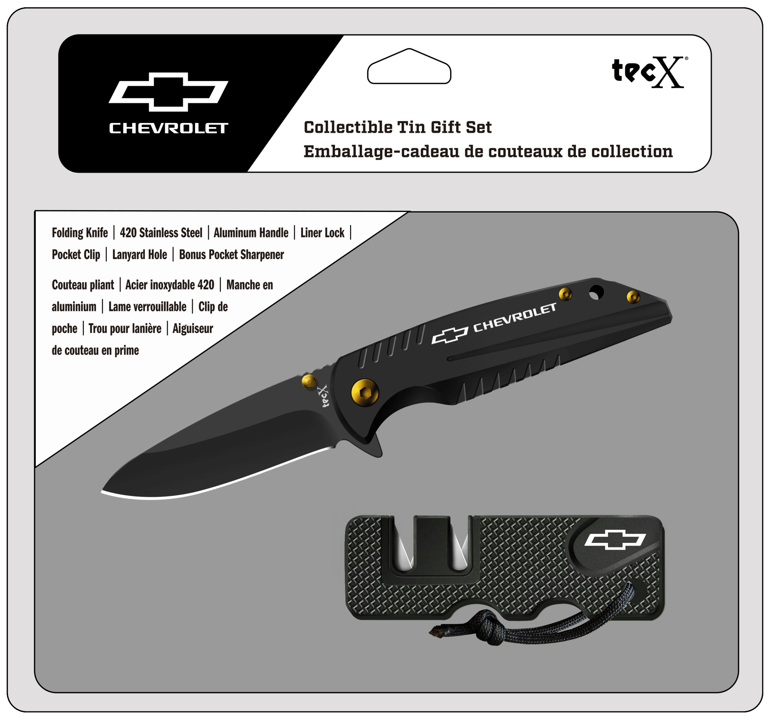 Chevrolet TecX Aluminum Flipper & Sharpener Gift Tin Set