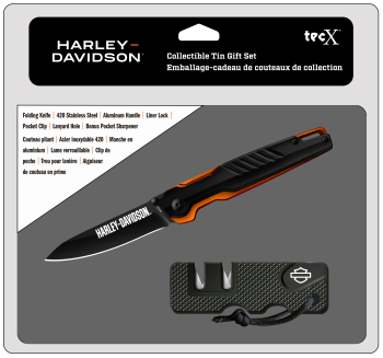 Harley Davidson TecX Aluminum Flipper & Sharpener Gift Tin Set