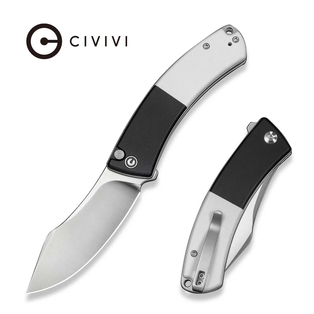 Civivi Black & White G10 Button Lock Outlaw Muk Flipper