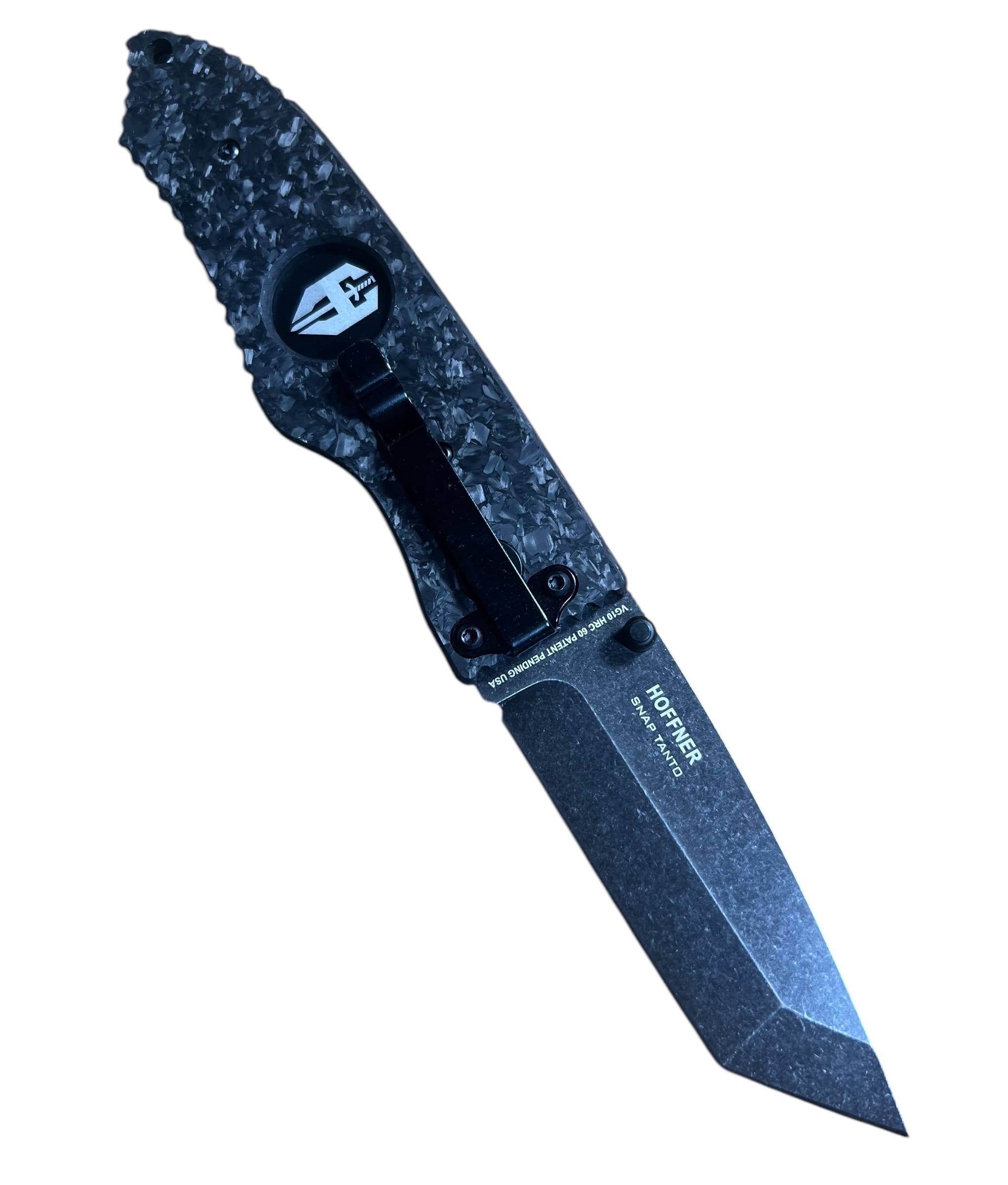 Hoffner 3.5" Tanto Carbon Fiber Fractured Grip "SNAP" Folding Knife - Image 2