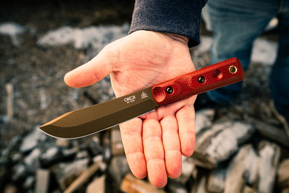 TOPS Red Micarta Ontario XL Hunter Midnight Bronze Blade - Image 3