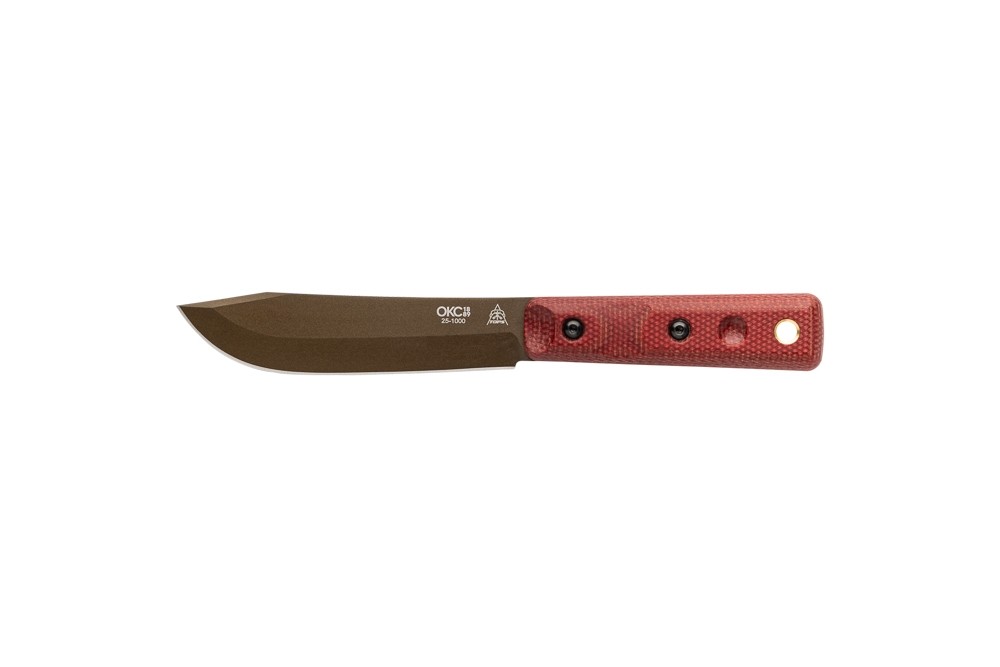 TOPS Red Micarta Ontario XL Hunter Midnight Bronze Blade