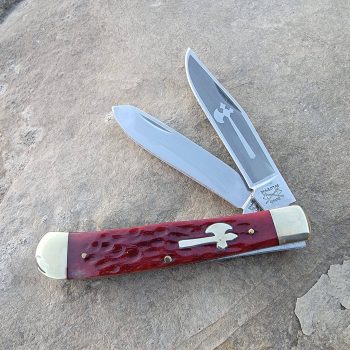 Cooper Cutlery Battle Axe Brand Burgundy Red Bone Jigged Trapper