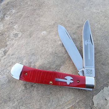 Cooper Cutlery Battle Axe Brand Red Bone Sawcut Trapper