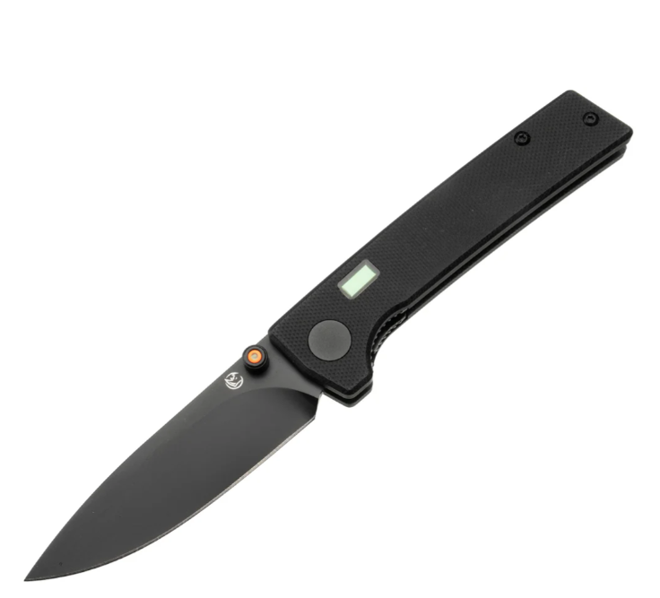 Glow Rhino Black G10 Fermi with Orange Thumbstud