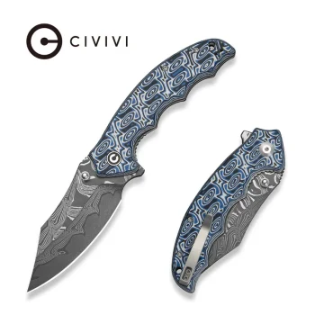 Civivi Black and Blue Vortex Micarta Pentad Damascus