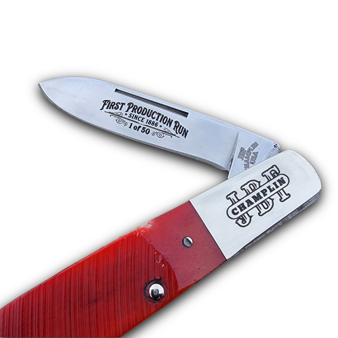 JBF Champlin Cutlery USA Sawcut Red Bone Teardrop Barlow - Image 2