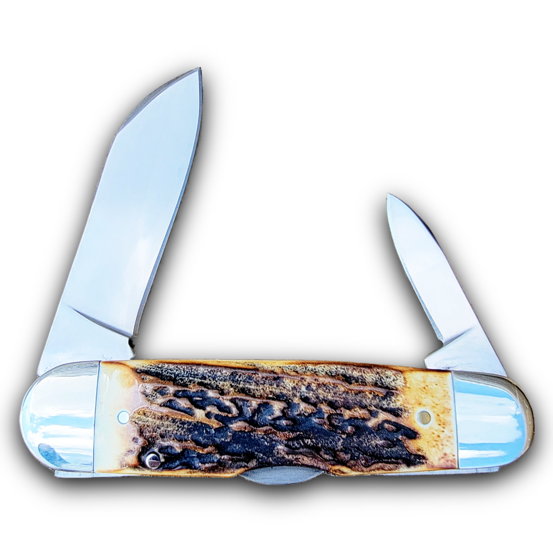 Bear Genuine Stag 4″ Locking 2-Blade Piranha - Image 2