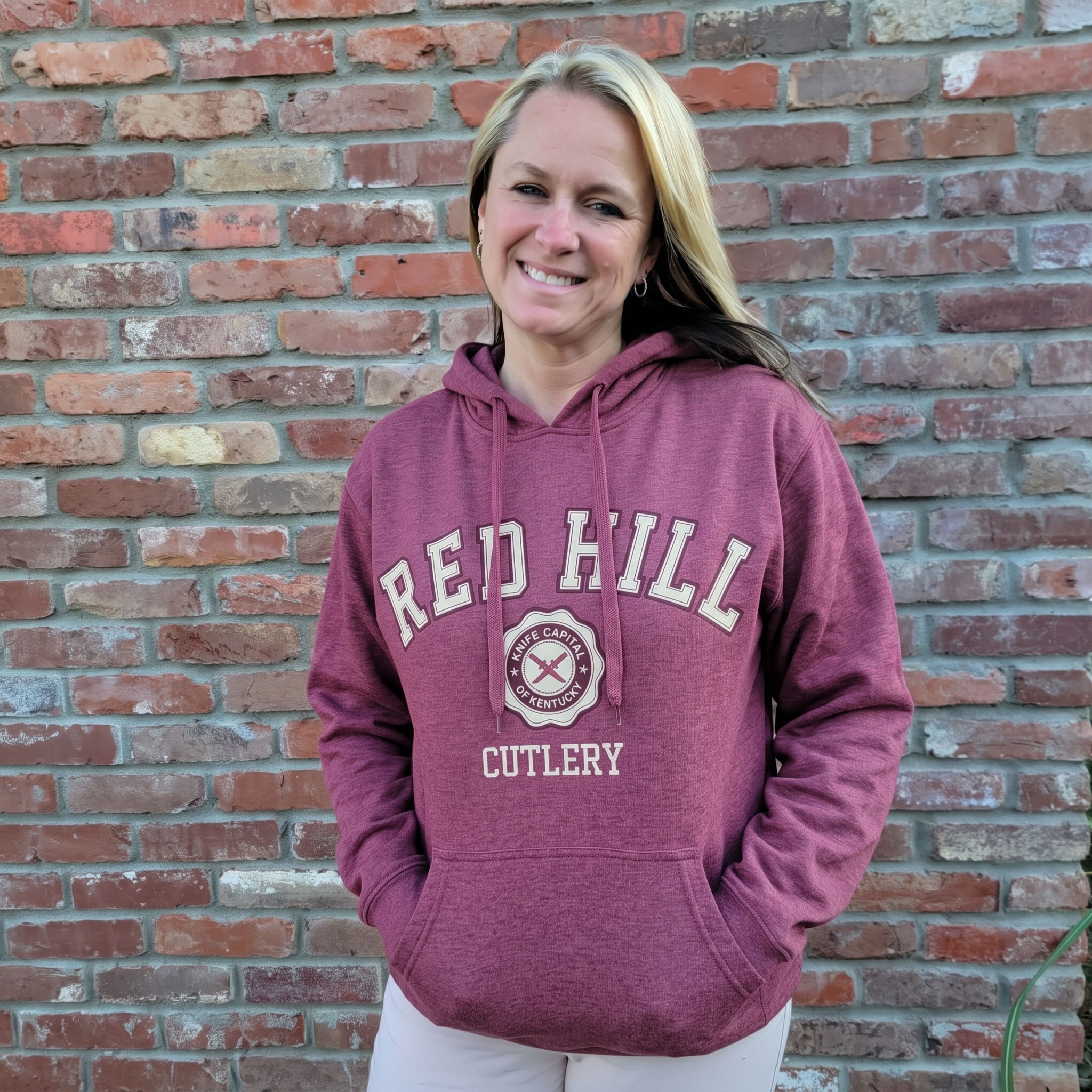 Red Hill Cutlery Heathered Maroon Embroidered Hoodie