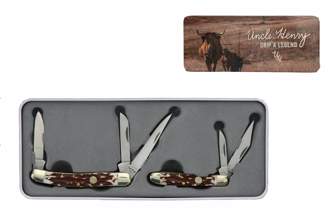 Schrade Uncle Henry Staglon Two Knife Gift Tin Set