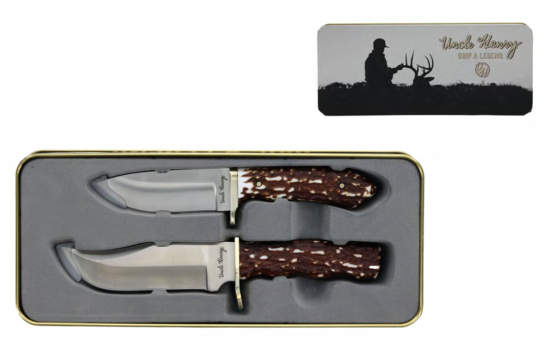 Schrade Uncle Henry Staglon Two Fixed Blade Knife Gift Tin Set