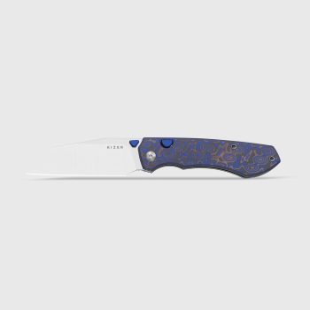 Kizer Blue and Purple Vortex Pattern Micarta Wharning Button Lock