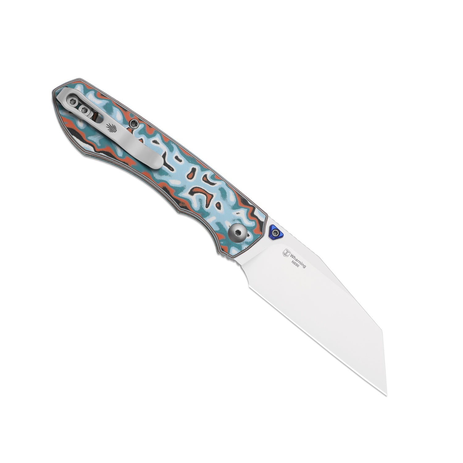 Kizer Blue and Orange Vortex Pattern Micarta Wharning Button Lock - Image 8