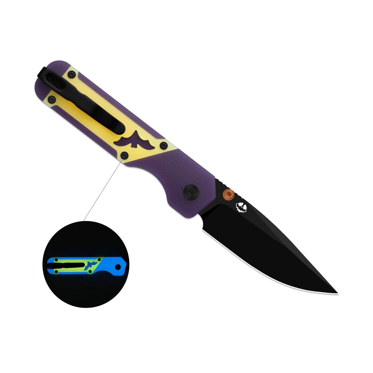 Kizer Halloween Purple and Yellow G10 Militaw 3.1 Button Lock - Image 10