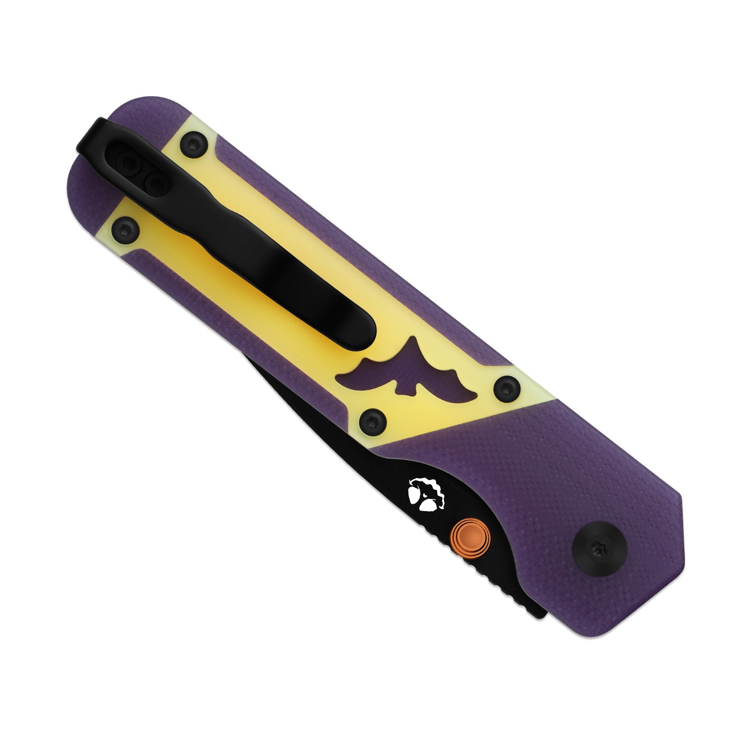 Kizer Halloween Purple and Yellow G10 Militaw 3.1 Button Lock - Image 6