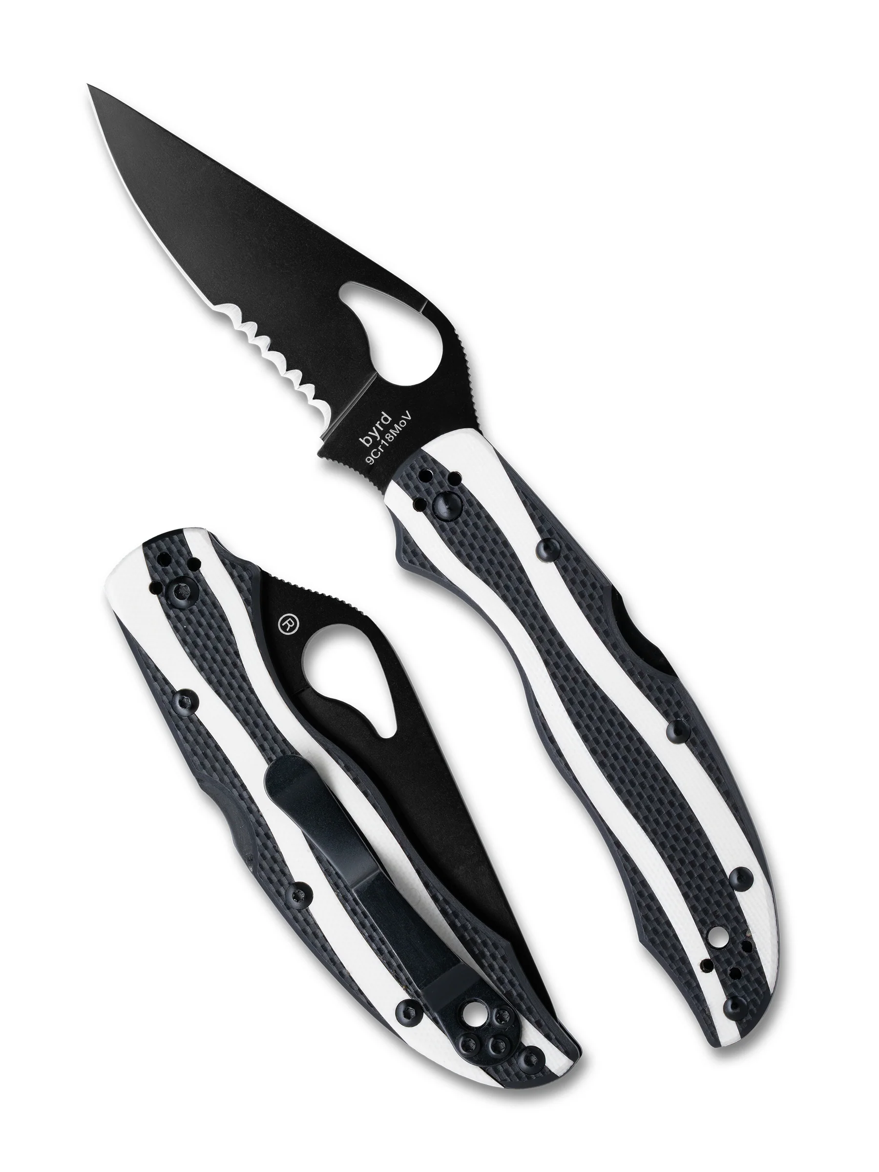 Spyderco Byrd Black and White G10 Magpie Combination Edge